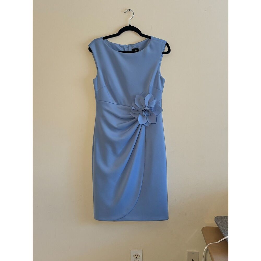 JH Evenings Cocktail Dress, Dusty Blue 3D Flower Detail, Size 8